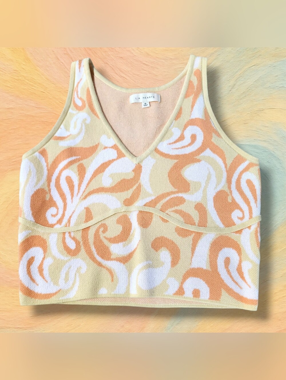 La Hearts Cream, Peach & White V-Neck Knit Tank Top